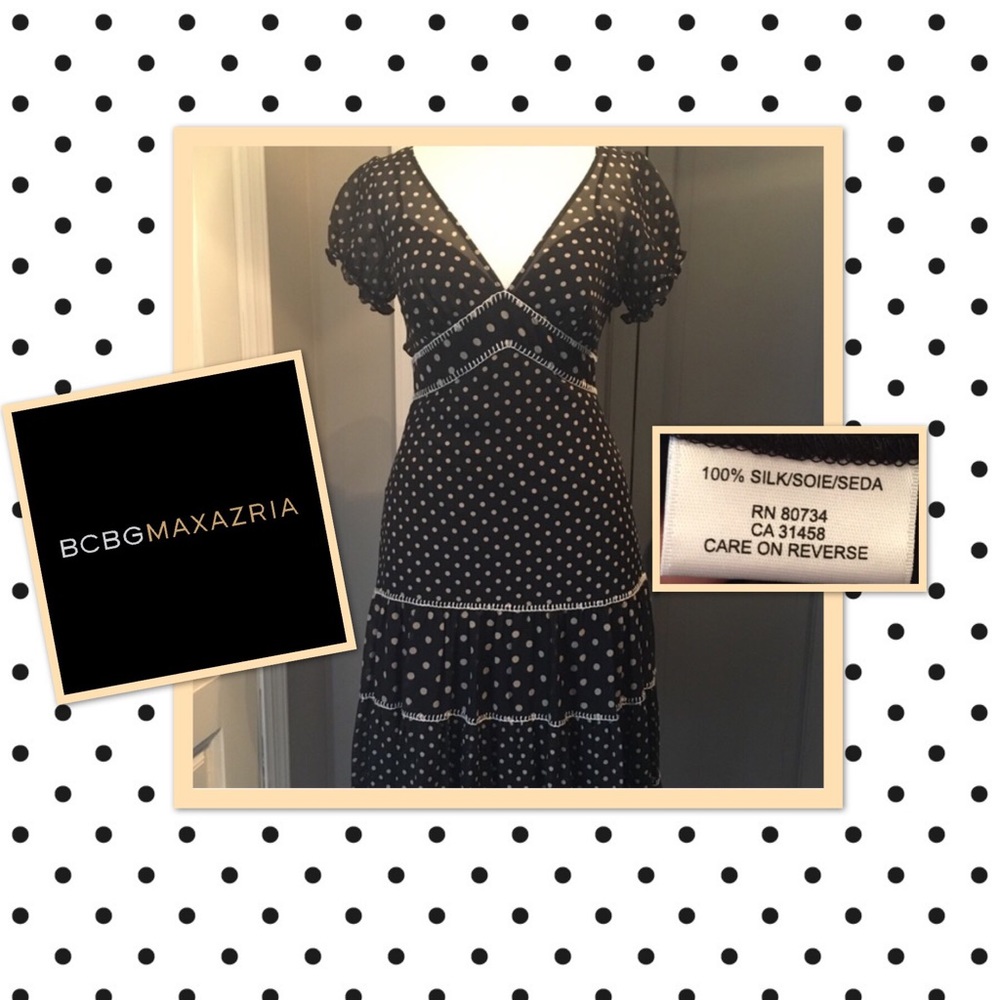 SILK BCBG polka dot and stitches mid length dress